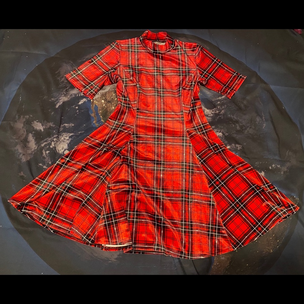 Blackmilk Plaid Velvet Evil Mini Skater Dress